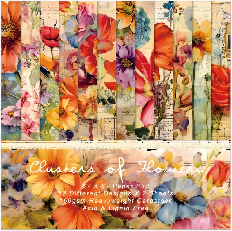 EAMOTOL Vintage Floral Scrapbook Paper Pad, 24 Sheets 6''x 6'' Flowers Patterned Designed Decorative Decoupage for Wedding Folded Card Material Gift Wrapping Planners Journals DIY Crafts Photo Album - Image 1